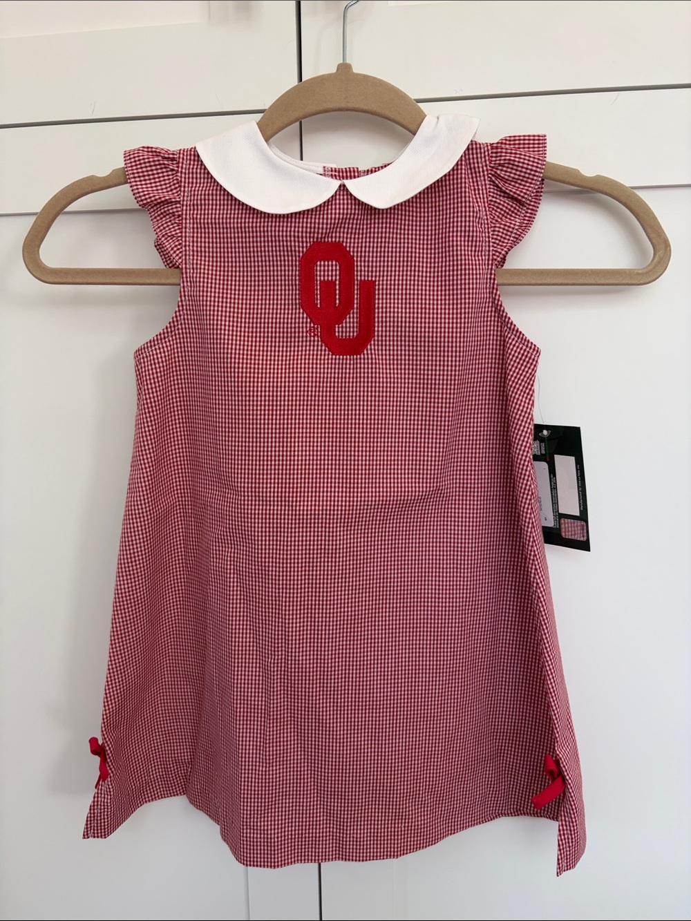 Girls Oklahoma University game day Gingham Dress with White  Collar NWT